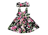 (ラランドリー) laraandlory 女の子 夏 ベビー服 袖なし 花柄 カシュクール ワンピース（ヘアバンド付き） (120/3-4歳, ブラック)