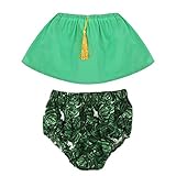 Domybest 子供水着 ベビースイミングウェア 女の子 トップス+パンツ 2点セット ビーチウェア チューブトップ ビキニ スカート 花柄 グリーン 可愛い 柔らかい ホリデー 海水浴 温泉 プー
