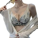 [Roseclub] ブラジャー&ショーツ 脇高 バイカラー総レース ノンワイヤーブラジャー ショーツ セット フルレース ブラジャー 下着 インナー ナイトブラ レース 授乳 上下セット 夜用 小胸 産後 NP1 レディース M(34) グリーン