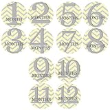 GREY WHITE YELLOW CHEVRON Baby Month Onesie Stickers Baby Shower Gift Photo Shower Stickers, baby sh