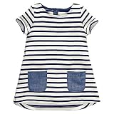2017新ブランド2-7歳の女の子は半袖靑い縞夏ワンピース綿リゾートワンピの児童の服装KF047