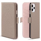 MAGICASE for iPhone12ケース手帳型 いphone12 ケース 手帳型 おしゃれ iPhone12Pro ケース 手帳型 かわいい スマホケースiphone12 シンプル アイフォン12/12PRO カバー 手帳型 マグネット式 衝撃吸収 全面保護 軽量 高級PUレザー カード収納 スタンド機能 防塵 擦り傷防止 女性 人気 6.1インチ （グレー メ ピンク）
