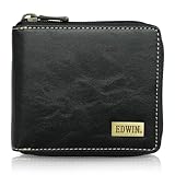 [エドウィン] 二つ折り財布 ファスナー 合皮 紙幣収納 小銭収納 カードポケット ホワイトステッチ プレート 22269262 ブラック