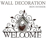 アイアン ウッド 壁飾り ウォールデコレーション 壁掛け インテリア ウェルカム WELCOME 鳥 バード ハウス ウォールデコ ウォールオーナメント アートパネル インテリア雑貨 ディスプレイ 玄