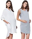 Sweet Mommy シャツワンピ＆インナーワンピ 2点セット 抑揚コットンシフォンワンピ ギャザー竹繊維インナー さらさらマタニティシャツ ポケット付き ルームウェア 春 夏 産前産後 授乳服 マ