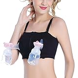 RONGTONGDA ハンズフリーブラジャー 前開き　　授乳ブラ ブラストポンプブ 搾乳機能付ブラジャー フリーの割れ乳首用ニップルクリーム 乳首 乳頭 吸引 妊娠 授乳 (M, ブラック)
