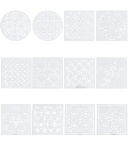 Amazon.co.jp: FREEBLOSS 12枚 プラスチック 刺し子ステンシル 図面