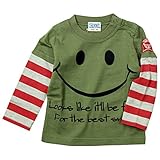 《H28秋冬物》 CHANNEL(チャンネル) 天竺ニコチャン袖ボーダーTシャツ 130cm/グリーン NO.CN-6408