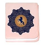 Truly Teague Baby Blanket Horse onダークブルーフィールド カラー: ピンク