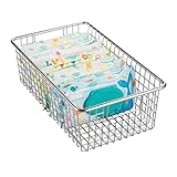 mDesign Baby Nursery Wire Storage Basket with Handles for Nursery Bedroom - Large Silver [並行輸入品]