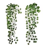 ROZZERMAN 観葉植物 人工 アイビー 緑 2本 セット インテリア 壁掛け 植物 造花 大型 室内 g37 (C-グリーン)