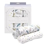 Manhattan Kids おくるみ モスリンコットン製 スワドル 3枚セット ダブルガーゼ 出産祝い 赤ちゃん バスタオル ベビー ブランケット 新生児 ガーゼタオル 綿100% 毛布 箱入り 1