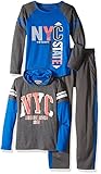 Team8 Little Boys' 3 Piece Hoodie Mesh Track Pant and Colorblock Raglan Graphic Shirt Set Grey Combo