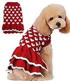 PetGround 犬 服 冬服 暖かい ニット 秋冬 フリル 可愛い ハート柄 犬の服 小型犬 パピー 中型犬 ペット用品 ドッグウェア (XS)