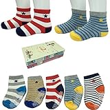 LEADSY 5 Pairs Non-Skid Shoe Socks Baby Boy Girl Toddler Anti Slip Cozy Stretch Knit Stripes Grips C