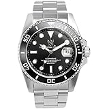 [HYAKUICHI 101] ダイバーズウォッチ 日付表示 200m防水 逆回転防止ベゼル 腕時計 メタルバンド ブラック メンズ