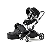 (Newox) ベビーカー 両対面ベビーカー ハイシートベビーカー 折りたたみ式 エッグデザイン PU材質 アルミフレーム ベビーベッド付き 後輪ブレーキ付き 買い物かご付き ハンドル調整可 高級感 