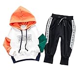 CXYP　キッズ服　春秋　男の子　上下セット　フード　ボーイズ　セットアップ　　カワイイ　コットン　子供服　カジュアル　長袖　80cm～110cm (90cm, オレンジ＋グリーン)