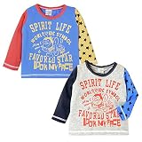 (ブルー/90cm)男の子 Tシャツ 長袖 アメカジプリント 袖切替 男児 ベビー