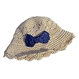 Ruideng 女の子は帽子弓王女の日帽子ビーチ帽子わら (Beige)