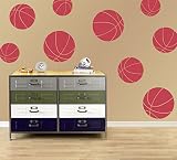 ウォールステッカー バスケットボール柄 男の子の部屋に - 子供部屋装飾 はがせるスポーツステッカー 9枚セット L レッド 1918-WALL-02-02