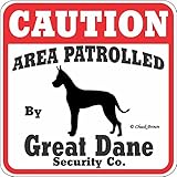 CAUTION AREA PATROLLED By Great Dane Security Co. サインボード：グレートデーン 注意 警戒中 セキュリティ 看板 Made in U.S.A [並行輸