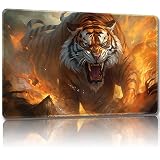 Malqiqi MTG用プレイマット、無料収納バッグ付き、ゲームマット 24 x 14インチ、カード用TCGおよびボードゲームマット、マウスパッドデスクマット(タイガー4-レギュラー)