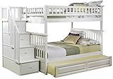Columbia Staircase Bunk Bed with Trundle Bed, Full Over Full, White [並行輸入品]