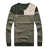 セーター メンズ クルーネック ニット 細身 タイト 切り替え アメカジ ケーブル編み カジュアル 無地 トップス 個性 人気 コーデ トップイズム 大きいサイズ グリーンA M