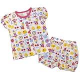 ガールズ|キッズ|パジャマ[enfant pur]半袖 ハーフパンツ パジャマ上下セット|レトロ柄|梨地素材 寝間着|女の子|女児|子供用 110cm PK-ピンク