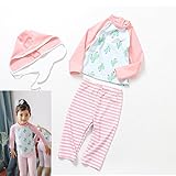 子供　水着　キッズ　スイムウェア　ガールズ　水着　女の子　長袖水着　帽子付き　セパレート　3点セット　ピンク (110, 写真参照)