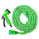 Latex 多機能散水ノズル Expanding Flexible Water Hose with Spray Nozzle 高圧洗浄 ジョイント 大掃除 洗車 花園用 Green 50FT/15M