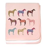 CafePress – カラフルな馬パターン – ベビーブランケット、スーパーソフト新生児おくるみ ピンク 09756451476832E