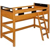 ロフトベッド 木製 クレイユロフト2 ロータイプ146cm 静止物耐荷重300kg 低ホルムアルデヒド塗装 コンセント 宮棚 LED照明 天然木ラバーウッド材 シングル (ライトブラウン×ブラウン)