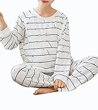 (マーシェル) Marshel マタニティ パジャマ 長袖 【授乳口付き】 ボーダー 入院 綿 XL