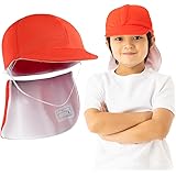 [サニーハグ] 赤白帽子 取り外せるフラップ付き 小学生 UVカット UPF50＋ メッシュ ネームタグ付き つば付き帽子 紅白帽 幼稚園 小学校 高学年 低学年