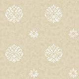 Warner BRL980813 Meadow Beige Medallion Wallpaper, White [並行輸入品]