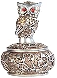 George S. Chen Imports SS-G-54365, 4 Inch Silver and Bronze Owl with Red Gems Trinket Box