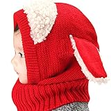 AmazingDeal ベビー 赤ちゃん 帽子防寒 記念写真 年賀状 犬 可愛い 毛糸帽子マフラー一体 (レッド)