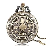 懐中時計 Alice in Woderland ヴィンテージ懐中時計 ブロンズ クォーツ 懐中時計 ネックレス ペンダント チェーン時計 - Ahmedy 懐中時計