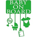 TREZ BABY ON BOARD マストアイテムセット 哺乳瓶 ベビーカー ガラガラ ベビー服 ロンパース ステッカー 【BABY IN CAR】 (ライトグリーン)