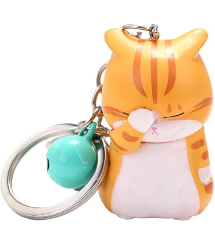 FAZOVIN Maneki Neko Lucky Cat Keychain – Brass Cat With Turquoise Stone, Good Luck Charm For Keys Or Bag