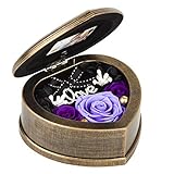 EINID ハンドメイド プリザーブドフラワーローズ リアルフレッシュフラワー エタニティ ローズ ハート型 オルゴール 彼女 女性への贈り物 母の日 バレンタイン 誕生日 記念日 (パープルローズ)