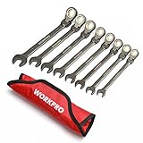 WORKPRO フレックスラチェットレンチ ギアーテック スパナ レンチ ガレージメトリックツール 首振りラチェット ギヤコンビネーションレンチ 板ラチェット 角度調整可能 72ギア 8本組 9 10