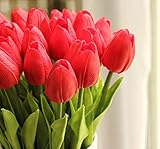 StillCool 花束　チューリップの造花　チューリップ 　インテリア飾り 本物みたい 結 婚式 イベント パーティー 撮影 母の日ギフト 　12本セット (レッド　)