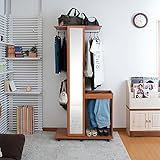 ミラー付きハンガーラック＆スラックスハンガーワゴン　(ライトブラウン)