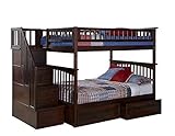 Columbia Staircase Bunk Bed with 2 Flat Panel Bed Drawers, Full Over Full, Antique Walnut [並行輸入品]