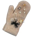 女性のミトン暖かい素敵な手袋ビーズの装飾冬の手袋、キャメル