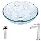 Vienoシリーズdeco-glass容器シンクでクリスタルクリア花のEnti蛇口でつや消しニッケル