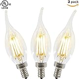 ZZ Lighting 4W LED Filament Flame Shape Bent Tip Candle Light Bulb 40W Incandescent Bulb Equivalent 